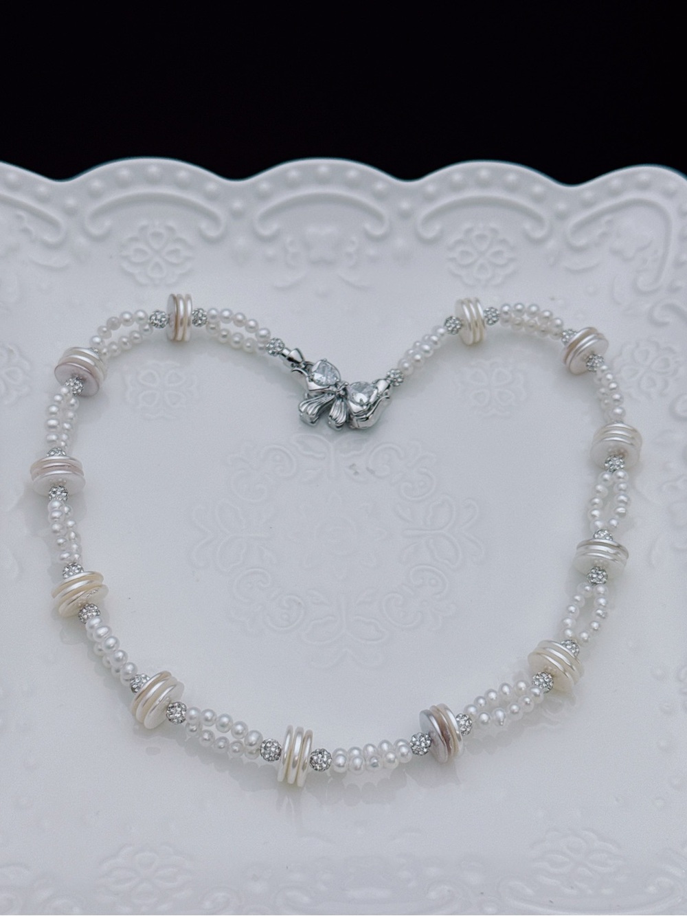 26X528 Handmade Freshwater Baby Pearl with MOP space Beads Necklace 18” 3-4mm